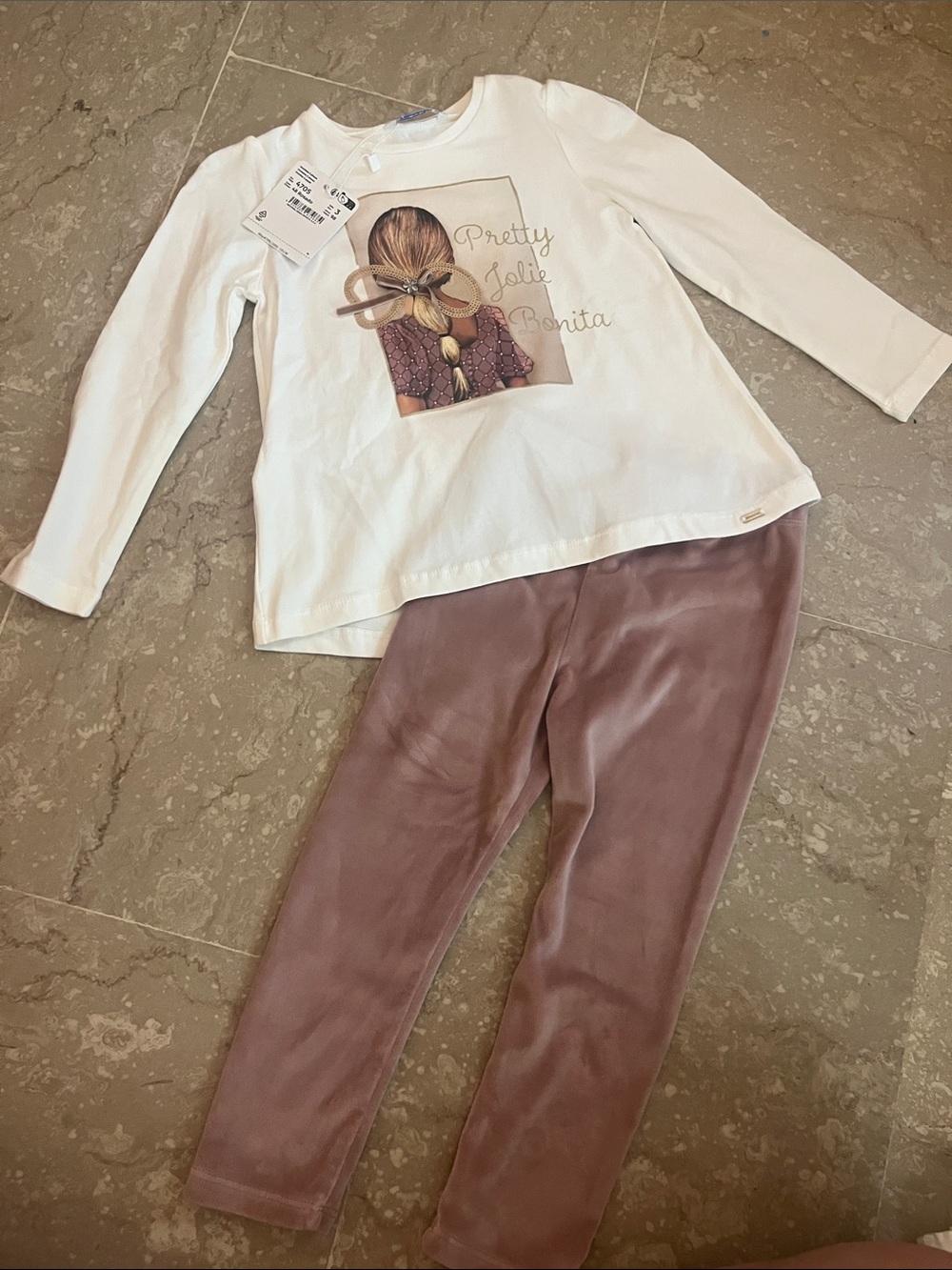 Mayoral White Top with Mauve/Pink Leggings Kids Matching Set